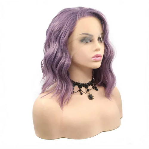 Miniatura 3 de Pelucas sintéticas de encaje frontal de 14 pulgadas para mujeres, vacaciones, cosplay, fiesta, lavanda, violeta, morado, color mezclado, resistente