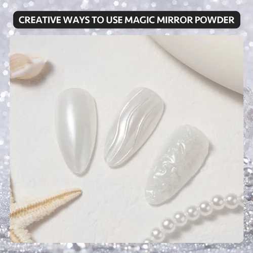 Miniatura 5 de GAOY Polvo de Uñas Cromado, Efecto Espejo Pigmento Perlado Brillante con Purpurina Decoraciones de Arte de Uñas Sirena Aurora, Blanco Perla