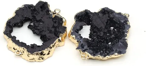 Miniatura 2 de LE SKY Conectores de piedra natural coloridos irregulares druzy geoda ágata borde dorado encanto de enlace de piedra para hacer joyas collar