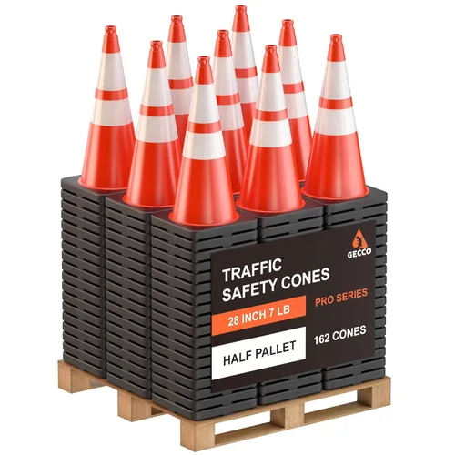 Miniatura 8 de GECCO ™ Paquete de 6 conos de tráfico naranjas resistentes de 28 pulgadas, 7 libras, conos de seguridad duraderos, conos naranjas, conos
