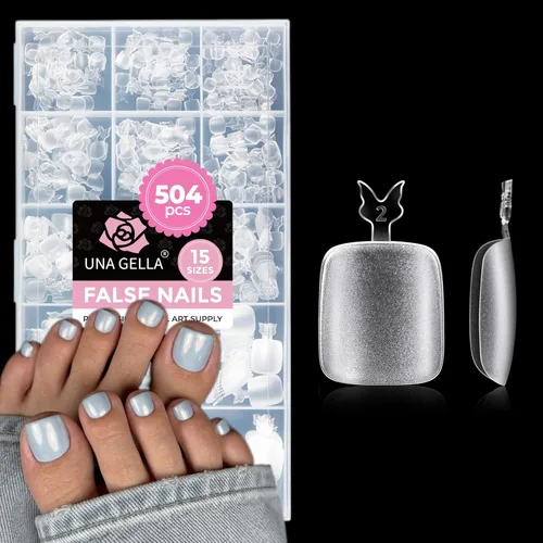 Miniatura 22 de UNA GELLA Puntas de uñas postizas extra cortas: 504 unidades de uñas cuadradas falsas preformadas XS, uñas cuadradas cortas a presión, puntas