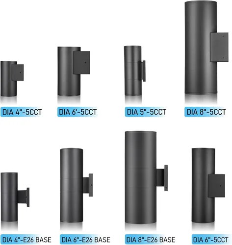 Miniatura 8 de LEONLITE Lámpara de pared LED cilíndrica de 12 pulgadas, 5CCT, para exteriores, 120-277 V, regulable, de aluminio, impermeable, de alta gama, lista