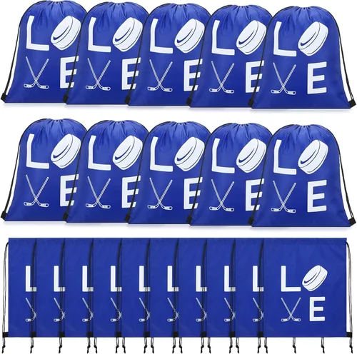 Miniatura 8 de Sinmoe 20 bolsas de regalo de hockey sobre hielo, bolsas de regalo de fiesta de hockey con cordón para regalos de cumpleaños, equipo, celebración