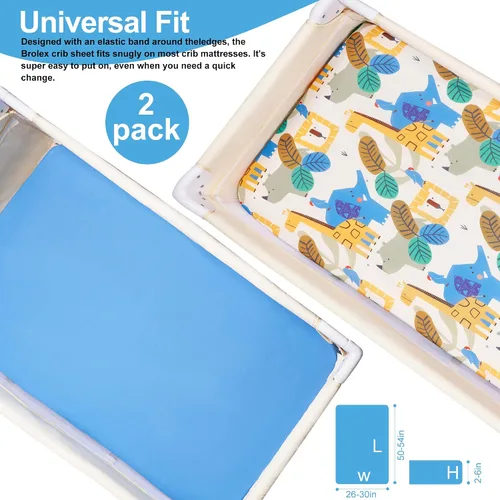 Miniatura 6 de TILLYOU Paquete de 2 sábanas bajeras para cuna, paquete y juego para colchón de niños pequeños, suaves y transpirables de 38 x 24 pulgadas, paquete