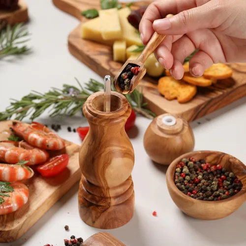 Miniatura 2 de Molinillo de sal y pimienta de madera para cocina, 6.3 in (6.3 pulgadas) recargables para sal y pimienta ajustables para un grosor personalizado