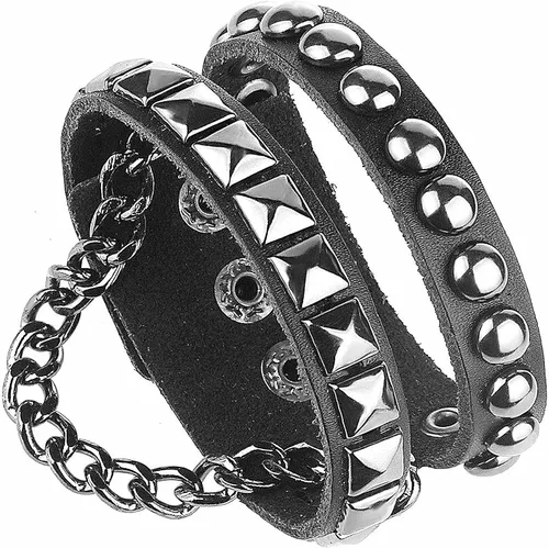 Miniatura 5 de Rivet Bracelet Multilayer Black Leather Cuff Heart Pendant Bangle Studded Chain Wrist Punk Sports Rock Bracelet Adjustable