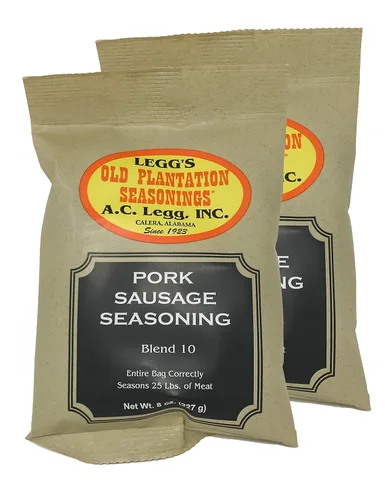 A.C. Legg, Inc. Mezcla 10 condimentos para salchichas, estilo desayuno, 8 onzas (paquete de 2), sazona hasta 50 libras, para cerdo, carne de res,