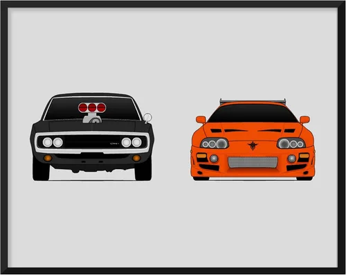 Custom Car Posters Póster hecho a mano compatible con Fast and the Furious y la impresión de Dodge Charger y Toyota Supra MKIV, impresión metálica