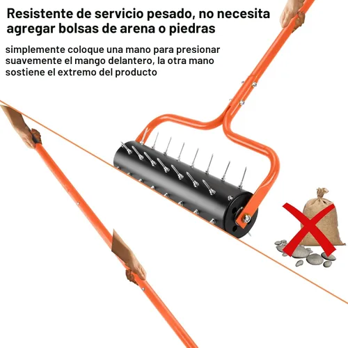 Miniatura 5 de Aireador de césped rodante de 21 pulgadas, 45 picos premontados, solo necesita 3-5 minutos para montar, sin holgura, buen paquete, mango de 75