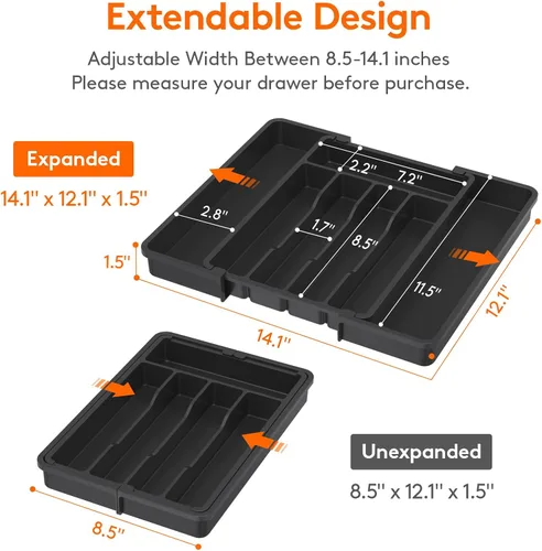 Miniatura 3 de Lifewit Organizador de cajones de cubiertos, bandeja expandible para utensilios de cocina, soporte para vajilla y cubiertos libre de BPA