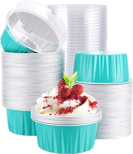 Miniatura 15 de EUSOAR Moldes de Papel de Aluminio para Hornear, 5oz 50 piezas Moldes Reutilizables para Cupcakes con Tapas, 3.34x2.59x2.35 pulgadas 125ml Moldes