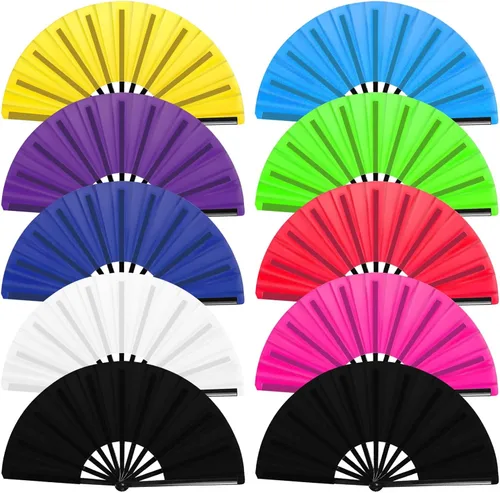 HINGTAI 10 ventiladores de mano plegables a granel, abanicos para baile de línea, mezcla de colores, estilo clásico, decorativo, de mano, para