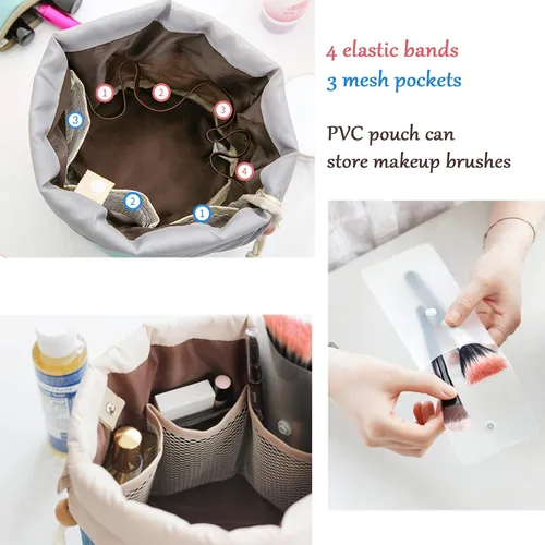Miniatura 4 de INVODA Bolsa de cosméticos con cordón, 2 piezas, bolsa de maquillaje de viaje para mujer, bolsa de aseo portátil con cordón, bolsa organizadora
