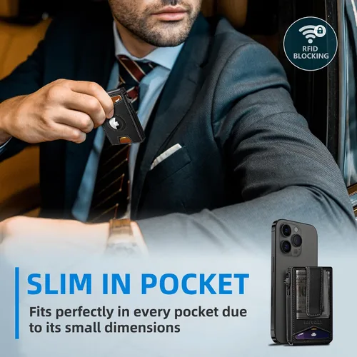 Miniatura 7 de miyozi Airtag - Cartera para hombre con clip para dinero, 9 tarjetas, con ventana de identificación, bloqueo RFID, funda de metal, cierre magnético