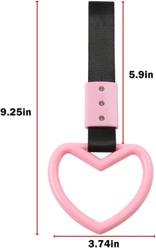Miniatura 2 de 1 unidad de anillo colgante JDM Tsurikawa para tren de metro, autobús, correa de mano para automóvil, diseño de deriva (corazón: negro/rosa)