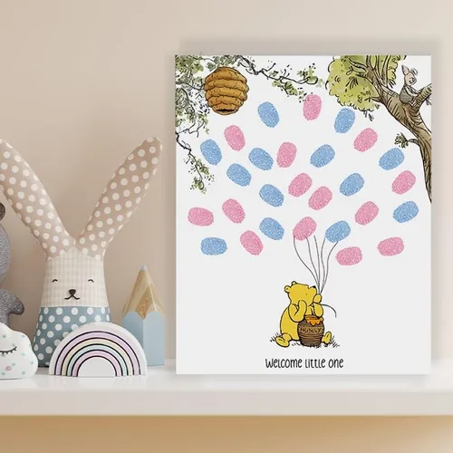 Miniatura 4 de Azbuk Árbol de Huellas Dactilares de Revelación de Género para Baby Shower, Juego de Revelación de Género de Baby Shower de Osito, Libro
