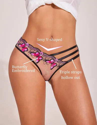 Miniatura 3 de Avidlove Bragas sexy para mujer, paquete de bragas de malla bordadas con mariposa