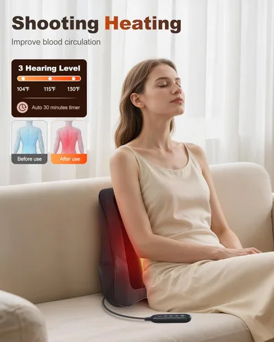 Miniatura 2 de Beleduc Masajeador de espalda Shiatsu con calor, masajeador de espalda para dolor de espalda, tejido profundo, masaje de vibración, almohada