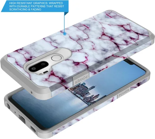 Miniatura 3 de Rosebono - Funda para LG G7 Thinq, delgada híbrida de doble capa a prueba de golpes, cubierta dura gráfica de moda, linda funda de silicona colorida