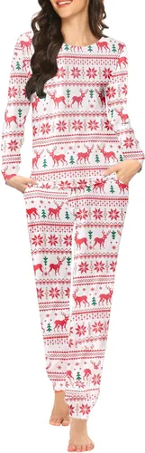 Miniatura 251 de Ekouaer Conjunto de pijama de manga larga para mujer, ropa de dormir suave con cuello redondo y bolsillos