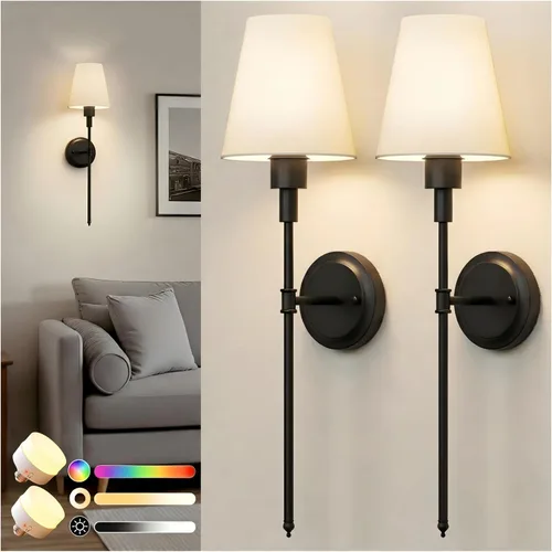 Miniatura 19 de DORESshop Juego de 2 apliques de pared a pilas, inalámbrico, fácil de instalar, regulables y ajustables, lámpara de pared recargable