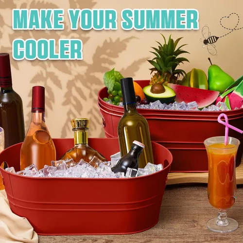 Miniatura 3 de Tessco - 4 tinas de metal galvanizado de 4 galones, cubos de hielo grandes para fiestas, bebidas, recipientes de lata, champán, cóctel, enfriador