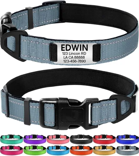 Miniatura 10 de Joytale Collares para perros personalizados, collar de nailon reflectante con placa de nombre grabada, personalizado para perros medianos, verde