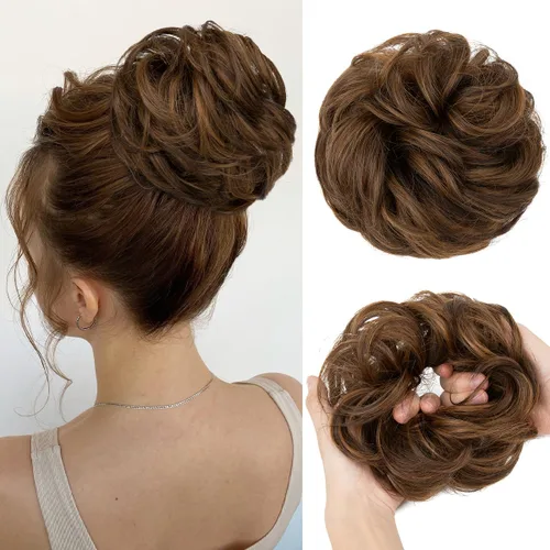 Miniatura 47 de CJL HAIR Extensiones de cabello sintético de moño desordenado, ondulado, rizado, grueso, para coleta, para mujer (rubio blanco)