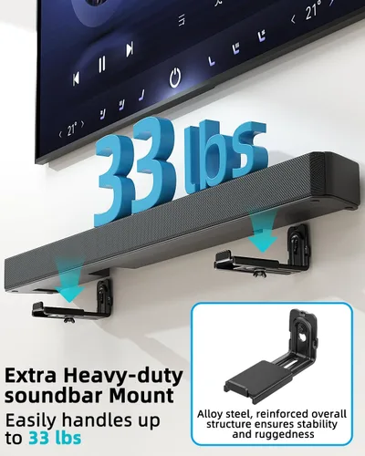 Miniatura 2 de HCMOUNTING Soporte universal de pared para barra de sonido - para Samsung, Sony, Bose, LG, Vizio, Sonos y más soportes de barra de sonido debajo