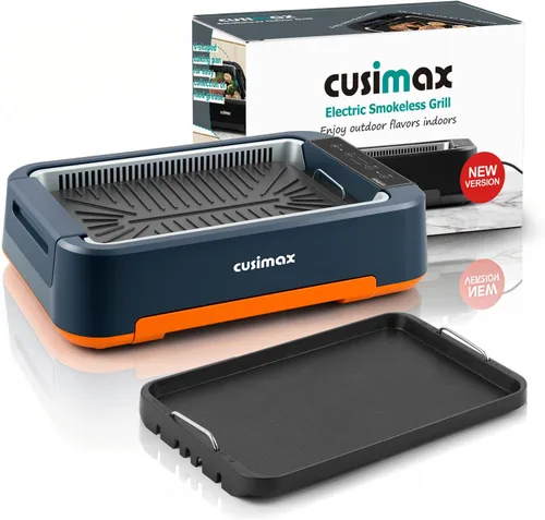 Miniatura 9 de CUSIMAX - Parrilla eléctrica, parrilla y plancha sin humo, parrilla eléctrica coreana con extractor de humo turbo y esponja de filtro reemplazable
