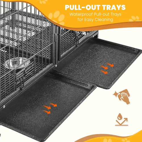 Miniatura 6 de Yaheetech Jaula Apilable para Perros con Divisor de 43'' Rodante Jaula de Servicio Pesado para Perros con Parte Superior Abierta/2 Bandejas