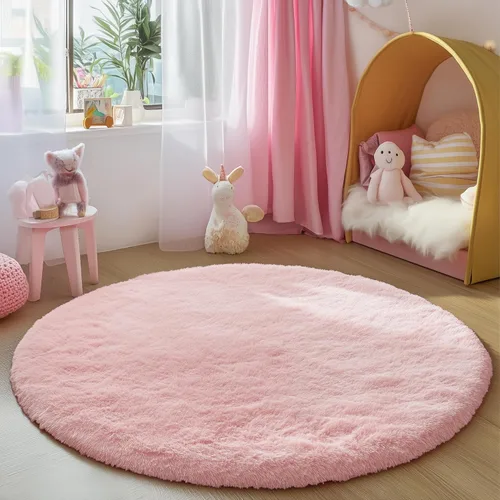 Miniatura 9 de PAGISOFE Alfombras redondas rosas de 5 pies, alfombras circulares para dormitorio de niñas, alfombras esponjosas para habitación de niñas, alfombra
