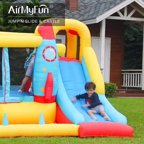 Miniatura 5 de AirMyFun Casa inflable para saltar, castillo hinchable con soplador de aire, casa de juegos con piscina de bolas, tobogán inflable para niños
