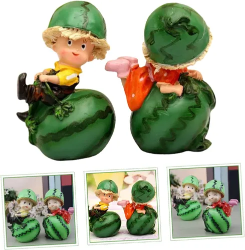 Miniatura 2 de Estatua de resina de dibujos animados de 2 piezas, figuras únicas de muñeca de sandía para decoración del hogar, ornamento de escritorio, festival