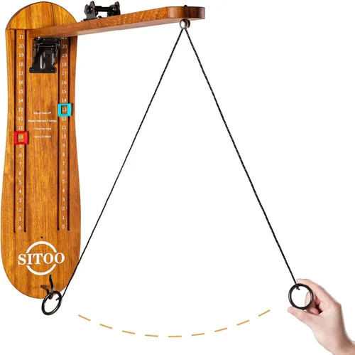 Miniatura 6 de Ring Toss Game for Adults, Outdoors Games, Wall Mounted Hook and Ring Game with Foldable Arm Madera