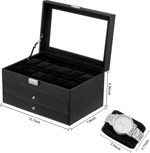 Miniatura 6 de Oyydecor Joyero para reloj, organizador de piel sintética, organizador de almacenamiento de madera para almacenamiento y exhibición, regalos