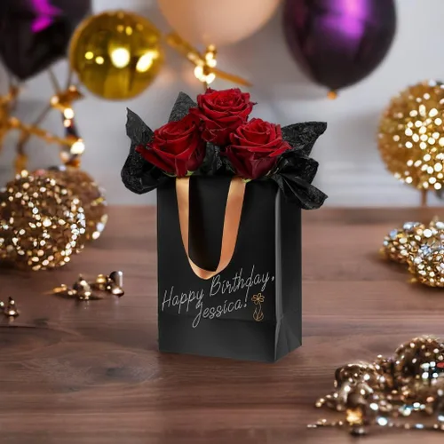 Miniatura 8 de Anavego 6 bolsas de regalo negras de primera clase con marcadores metálicos para personalización y papel de seda. Tamaño mediano 8 x 10 pulgadas.