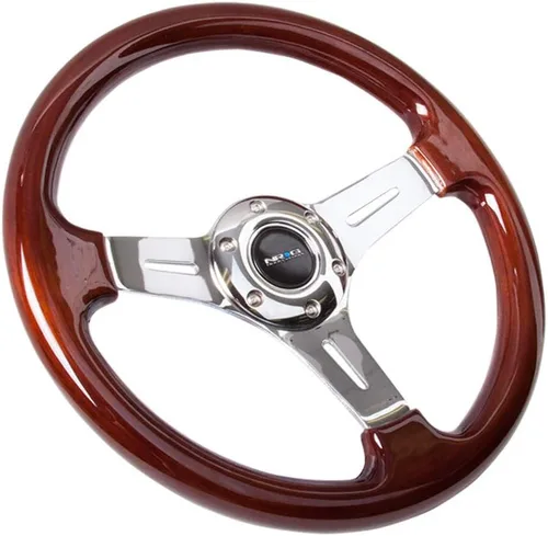 Miniatura 2 de NRG Innovations NRG-ST-015-1CH - Volante de 12.992 in - 0.984 in de profundidad, rueda clásica de grano de madera de 3 radios con centro cromado