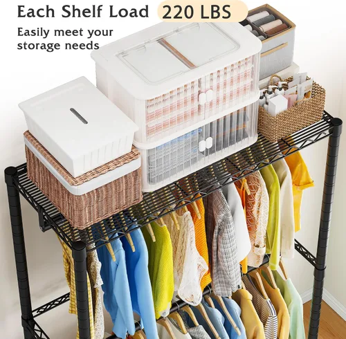 Miniatura 3 de Raybee Perchero de ropa, perchero de alta resistencia, perchero rodante para colgar ropa, armario portátil con estantes de ruedas para dormitorio