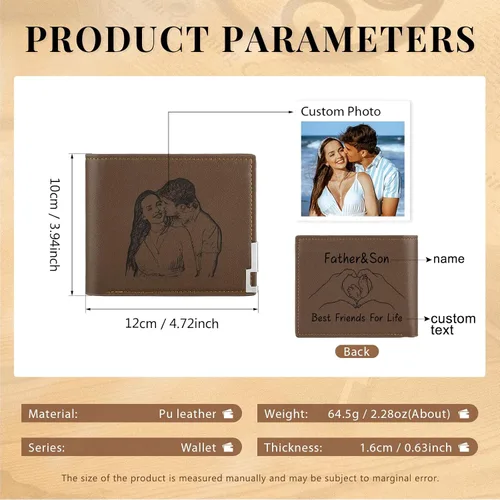 Miniatura 34 de Carteras personalizadas para hombres, cartera personalizada para hombre con imagen grabada y nombre, billetera delgada de cuero plegable, regalos