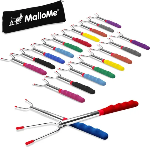 Miniatura 10 de MalloMe - Palos para s'mores para hoguera de 114 cm extra largos - Kit de palos para asar malvaviscos Smores - Pinchos para s'mores y tenedor