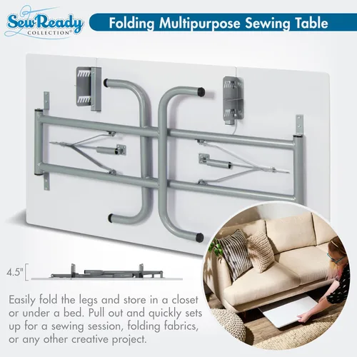 Miniatura 7 de Sew Ready Mesa de coser plegable multiusos – 47.5 pulgadas de ancho x 28 pulgadas de profundidad, mesa plegable blanca para pasatiempos y máquina