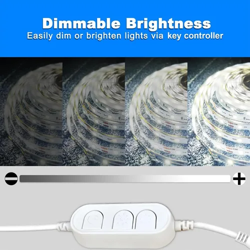 Miniatura 3 de VOLIVO - Tira de luces LED blancas, 16.4 pies, tira de luces LED de intensidad regulable 6500K, luz blanca brillante de día, adhesivo fuerte, tira