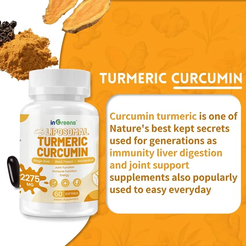 Miniatura 3 de inGreens Suplemento de cúrcuma de 2275 mg, 95% de curcumina, curcumina liposomal para una mejor absorción, suplemento de curcumina para apoyo