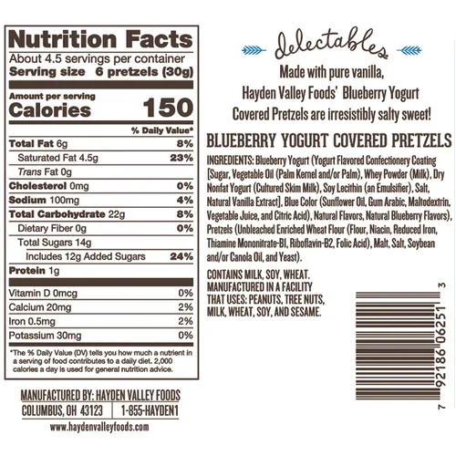 Miniatura 2 de Hayden Valley Foods Pretzels cubiertos con sabor a yogur de arándanos Bolsas de 5 onzas (paquete de 3) Sin sabores artificiales, conservantes