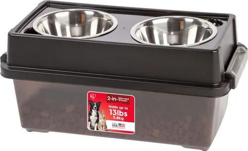 Miniatura 10 de Iris hermético Elevado alimentador de almacenamiento con 2 tazones de acero inoxidable., L, Negro