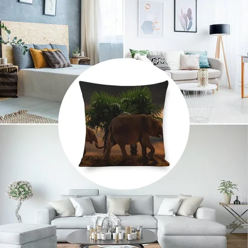 Miniatura 5 de Almohadas de cama con palmeras africanas, camellos, elefantes, 18 x 18 pulgadas, funda de cojín de lino animal de verano para decoración del hogar