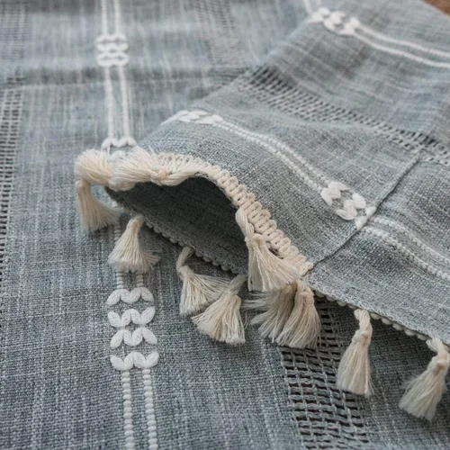 Miniatura 7 de 2 paneles de cortinas de lino semiopacas para ventana, bohemias y rústicas, con rayas bordadas y bolsillo para cortinero, para sala de estar