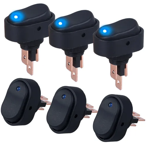 6 interruptores basculantes de barco con luz LED, interruptor de palanca de encendido y apagado de forma ovalada 3 pines SPST 12 V 30 A para