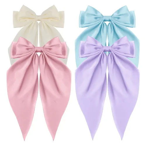 Miniatura 23 de ATODEN Lazos de Cabello de Satén Sedoso 2 Piezas Lazos Grandes para el Cabello para Mujeres Cintas para el Cabello de Cola Larga Extragrandes Lazo